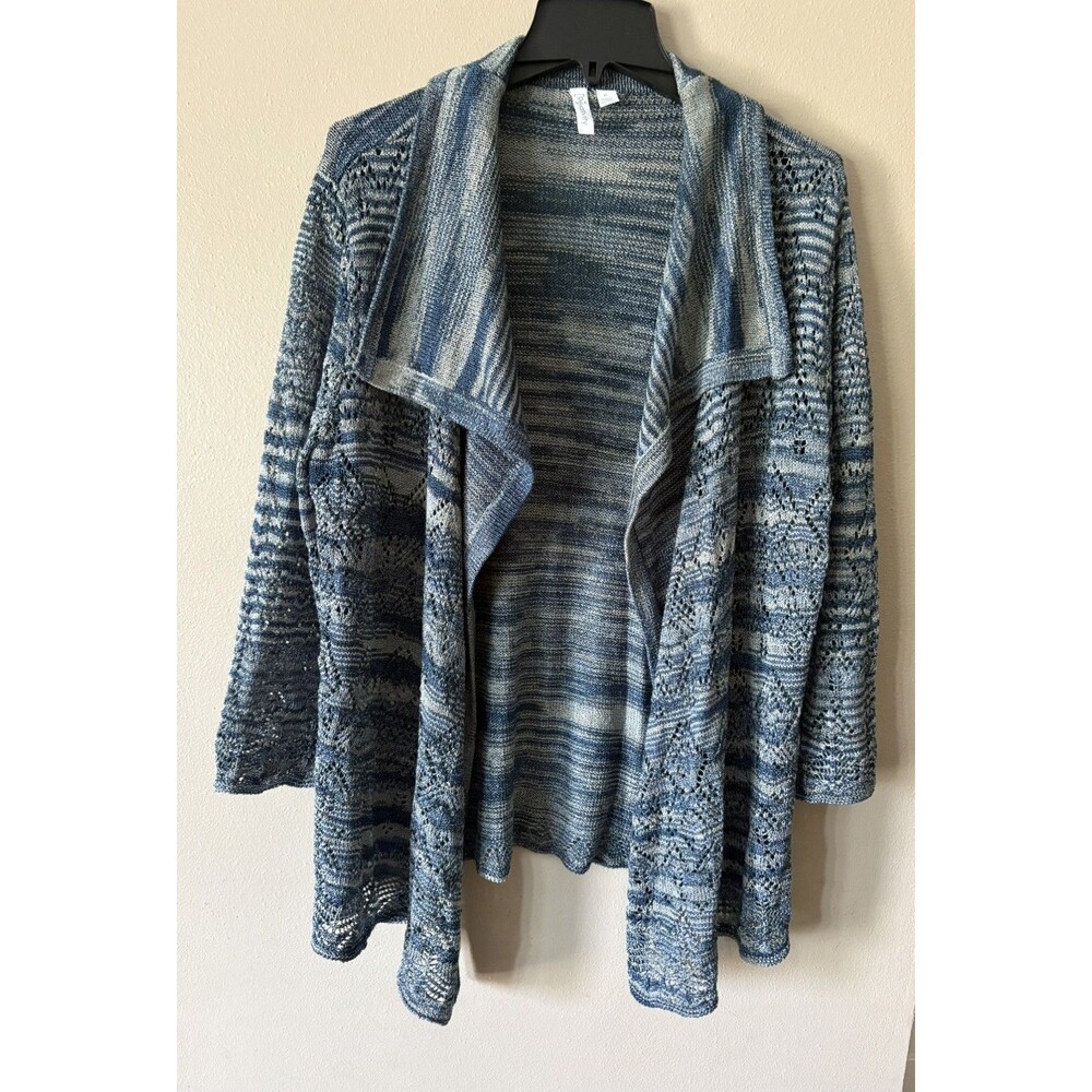 Relativity Women’s XL Open Front Cardigan Sweater Long Sleeve Blue Striped Work